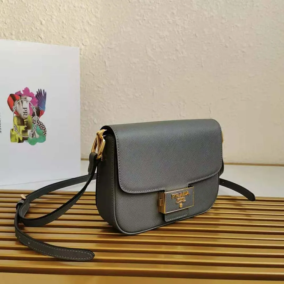 Prada Saffiano Leather Prada Embleme Bag for Women in Gray