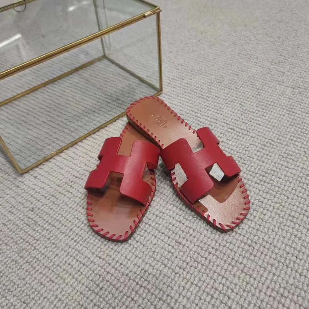 Hermes Oran Sandal in Braided Calfskin with Iconic H Cut-Out for Women in Red