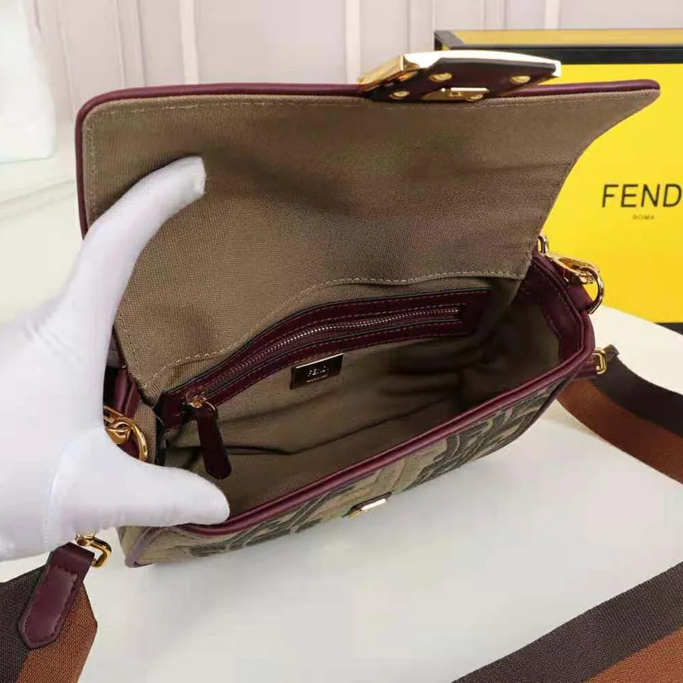 Fendi Baguette Embroidered Green Canvas Bag for Women