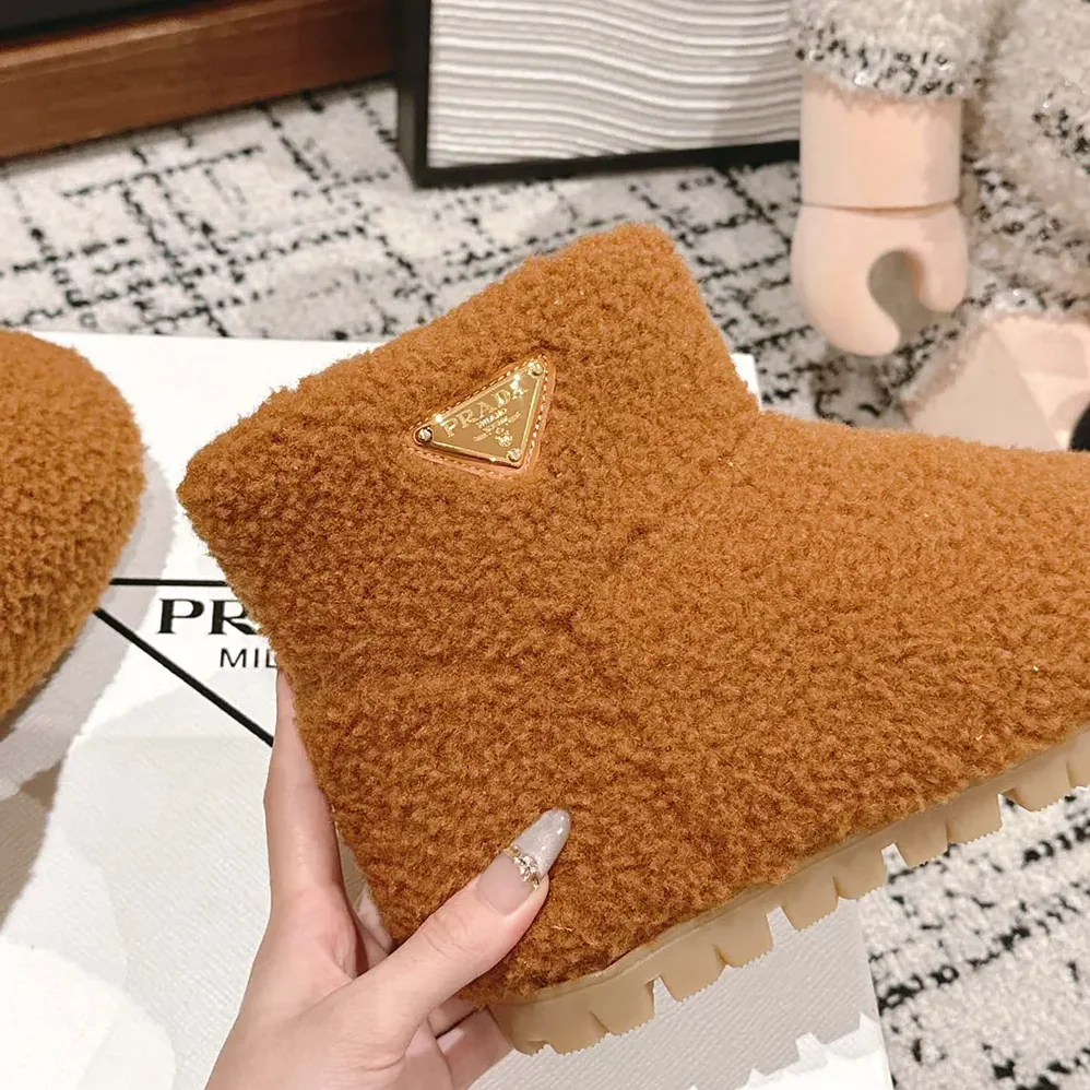 Prada Shearling Booties for Women in Brown