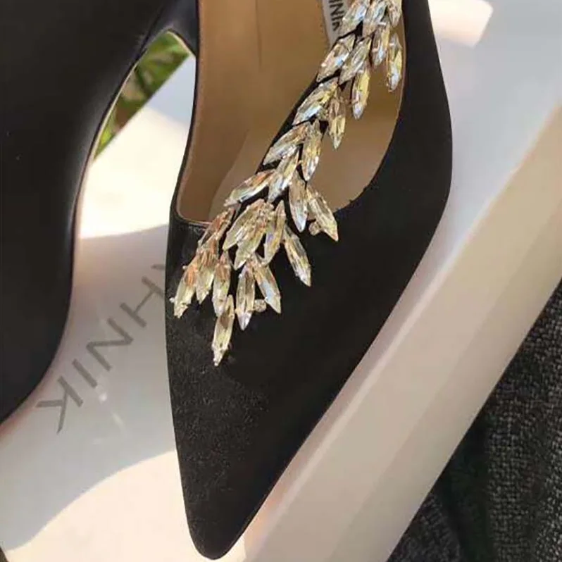 Manolo Blahnik Shoes Nadira Satin Jewel Buckle Pumps 90mm Heel for Women in Black