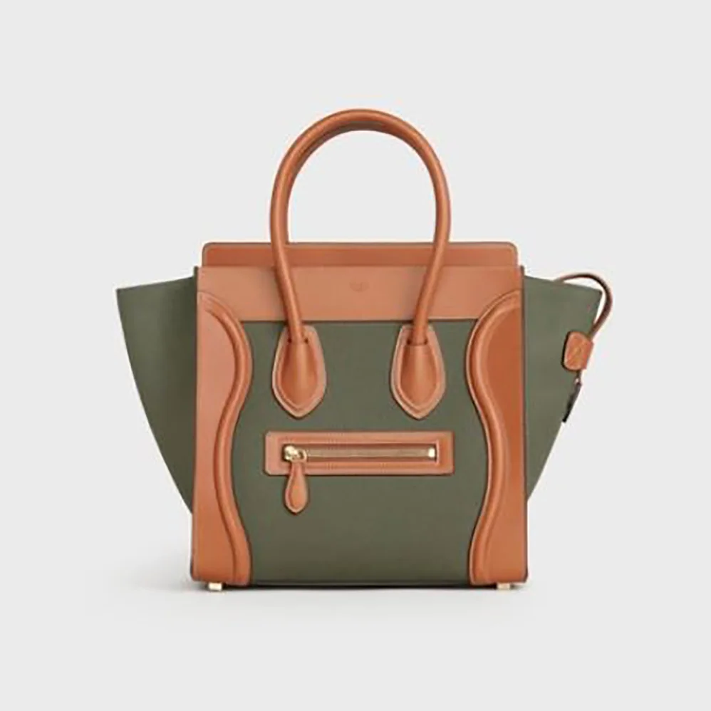 Celine Micro Luggage Handbag in Textile and Calfskin for Women in Green