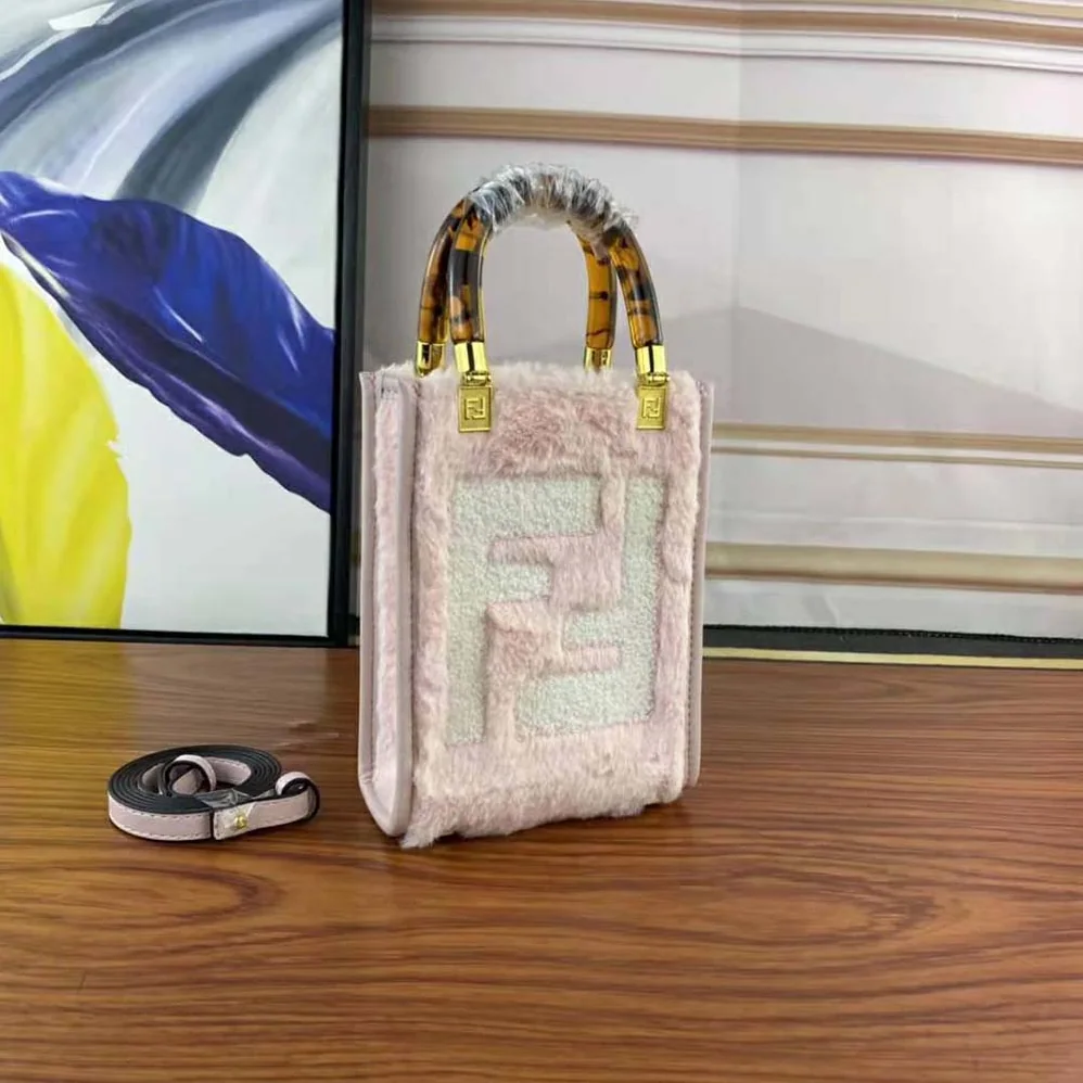 Fendi Mini Sunshine Shopper Pink Sheepskin Mini for Women in Bag with Inlay Fendi Mini Sunshine Shopper Pink Sheepskin Mini for Women in Bag with Inlay
