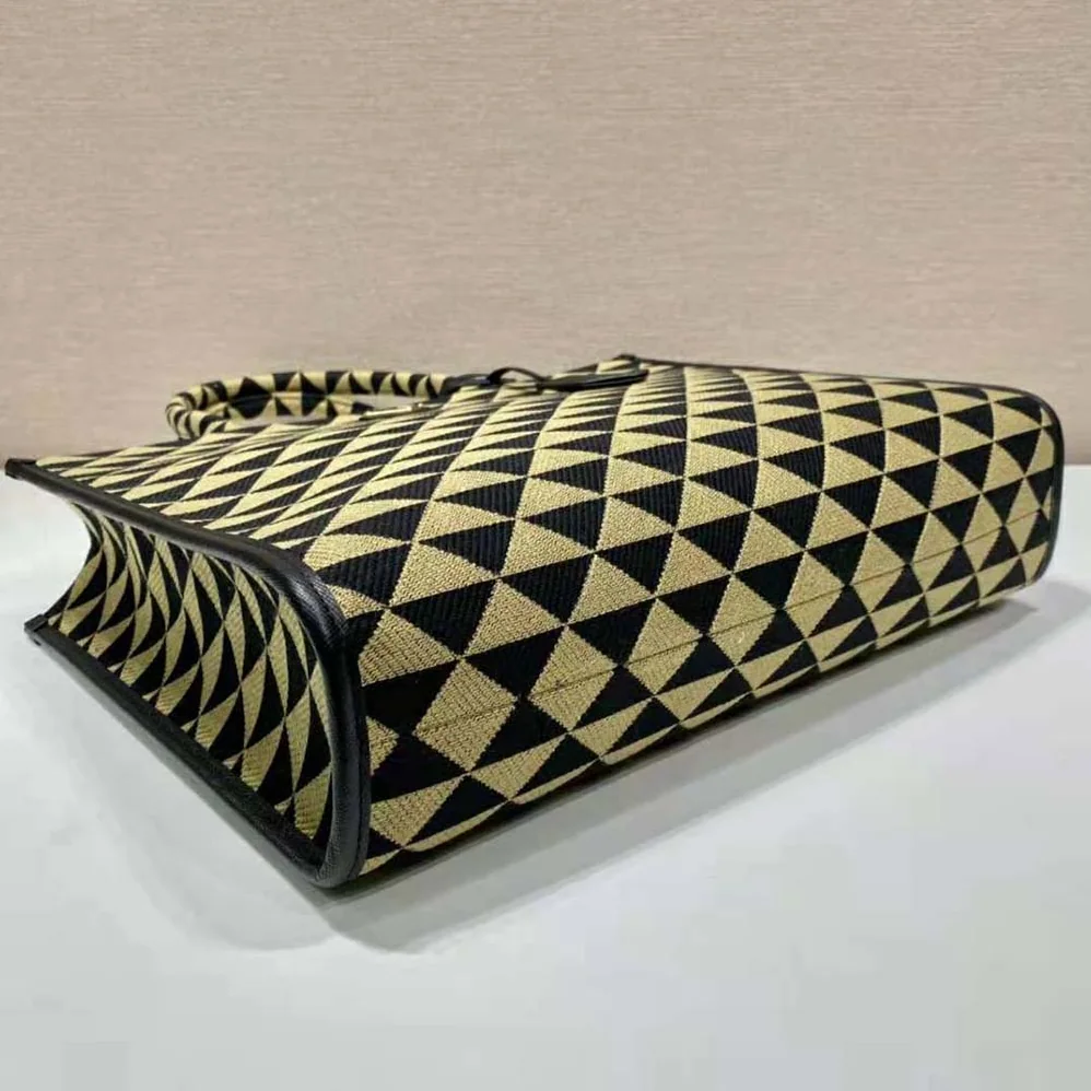Prada Large Prada Symbole Jacquard Fabric Handbag for Women in Brown
