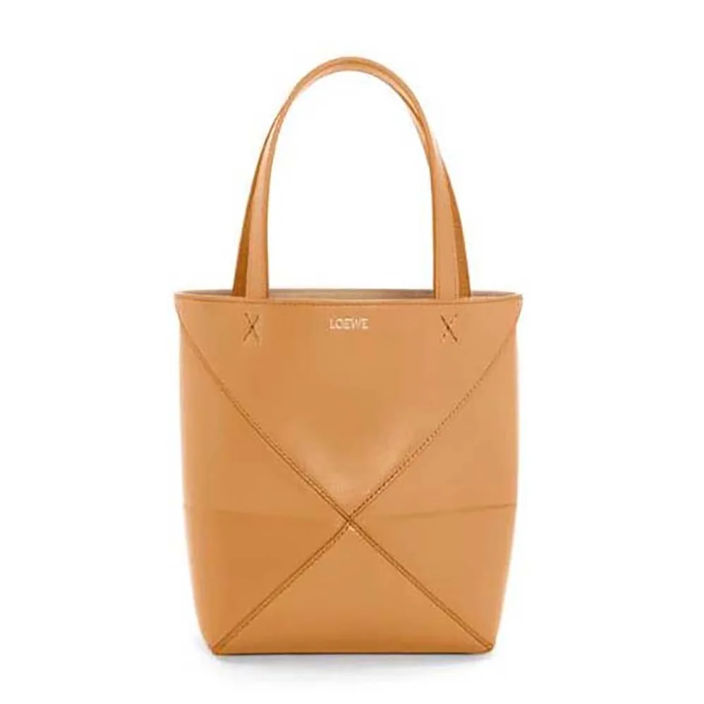 Loewe Mini Puzzle Fold Tote in Shiny Calfskin for Unisex in Brown Loewe Mini Puzzle Fold Tote in Shiny Calfskin for Unisex in Brown