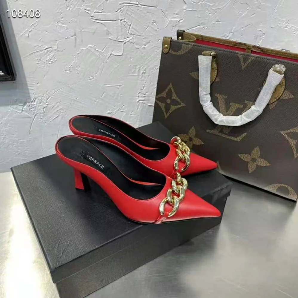 Versace Medusa Chain Nappa Leather Mules for Women in Red