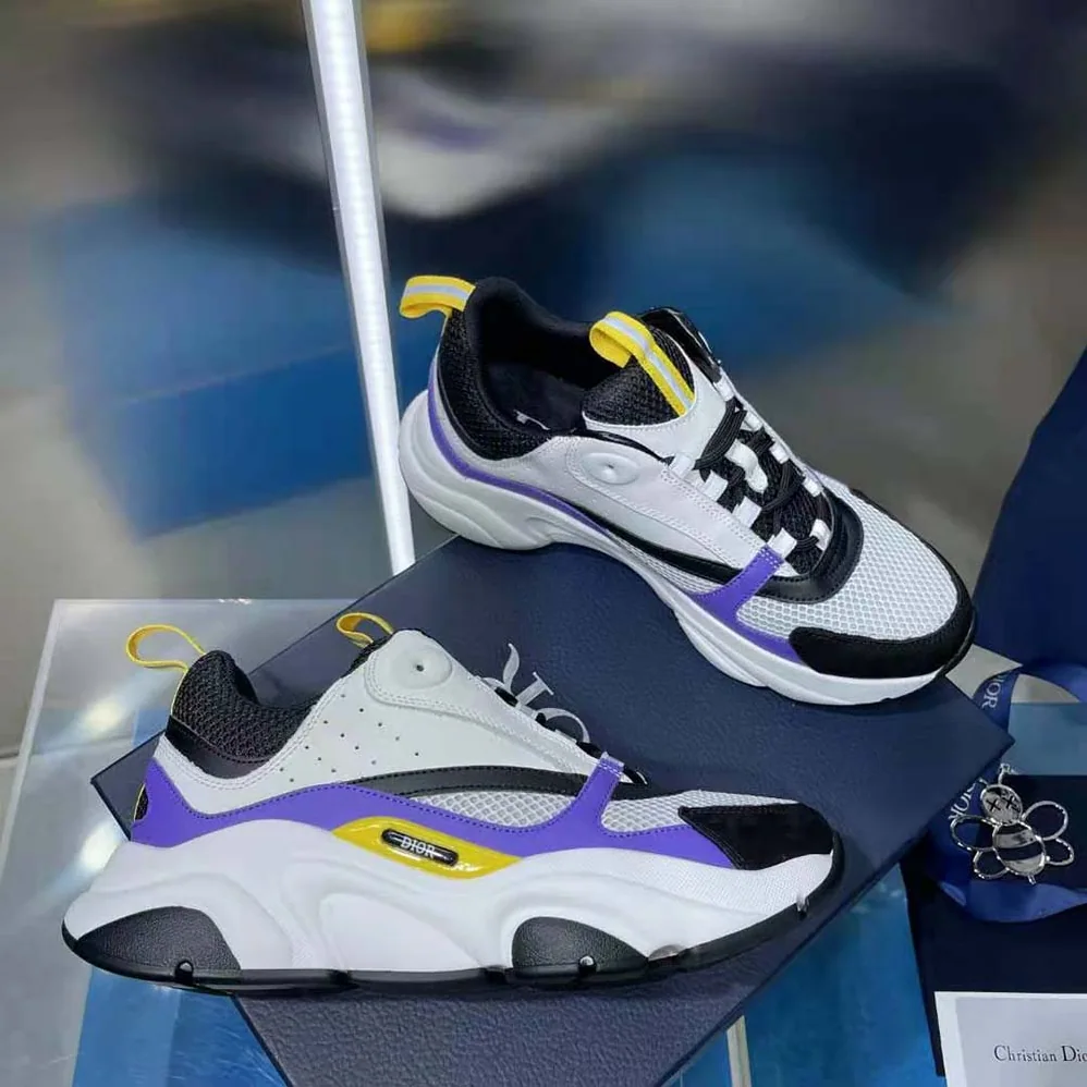 Dior B22 Sneaker Violet and White Calfskin with White and Black Technical Mesh for Men