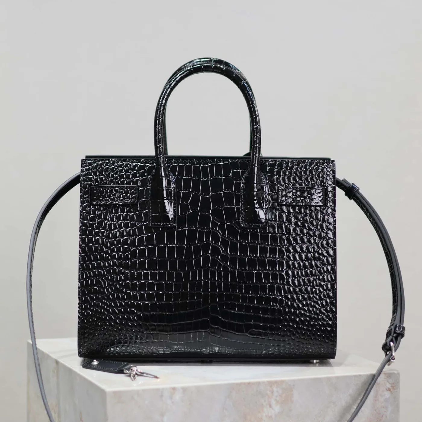 Saint Laurent YSL Sac De Jour in Embossed Crocodile Leather Baby for Women in Black