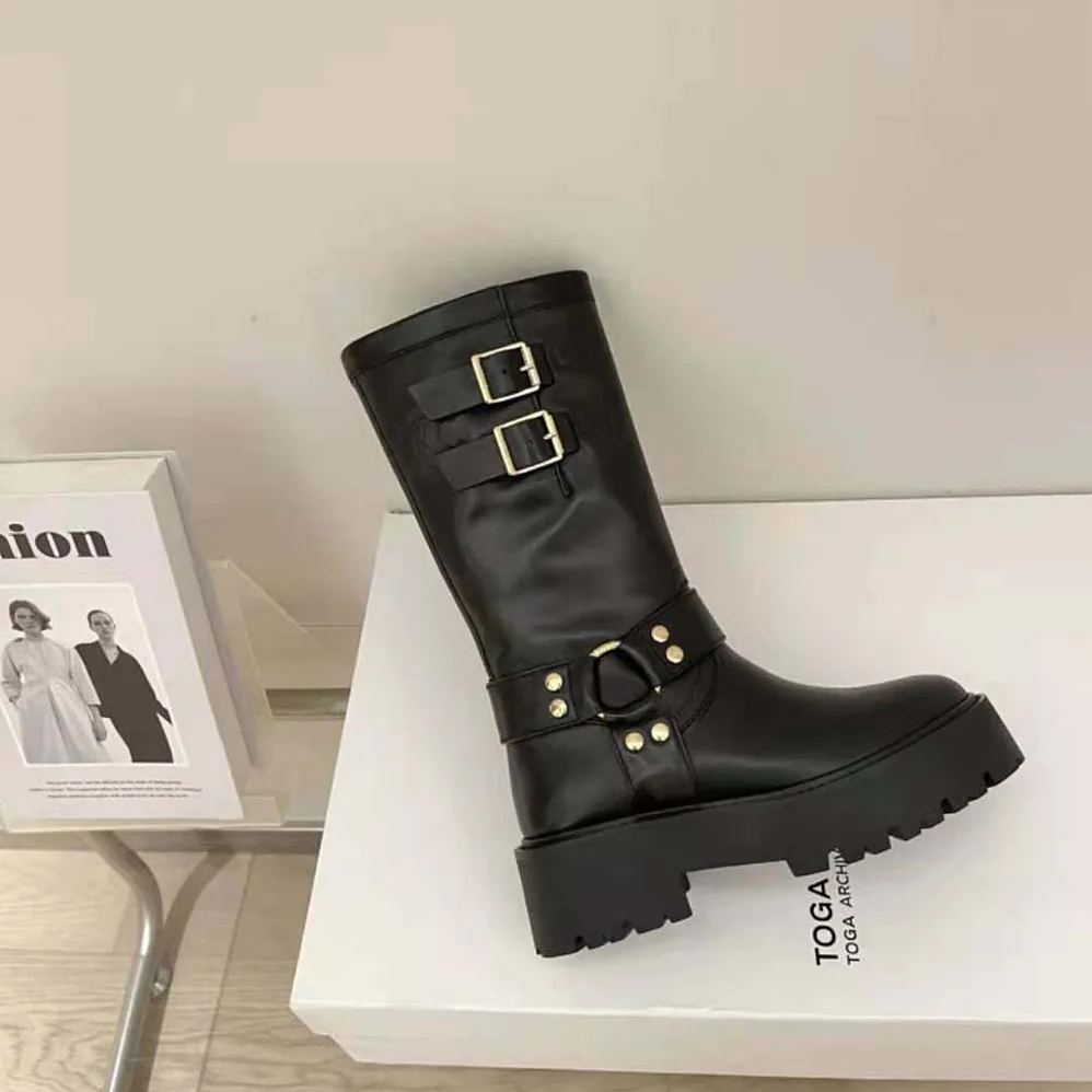 Celine Bulky Mid Biker Boot with Harness in Calfskin – Vegetal Tanning for Women in Black Celine Bulky Mid Biker Boot with Harness in Calfskin – Vegetal Tanning for Women in Black