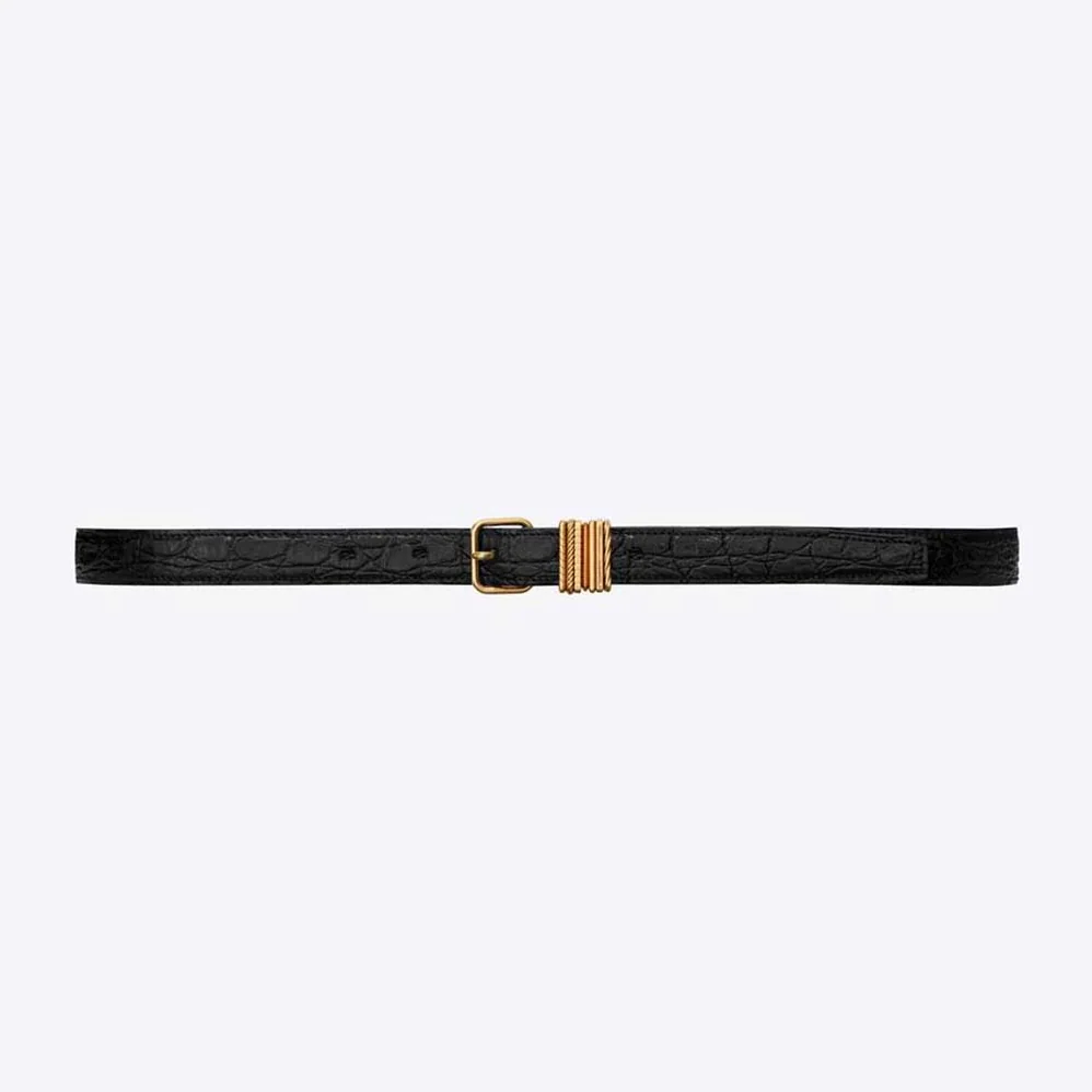 Saint Laurent YSL Hublot Loop Belt in Crocodile for Women in Embossed Leather