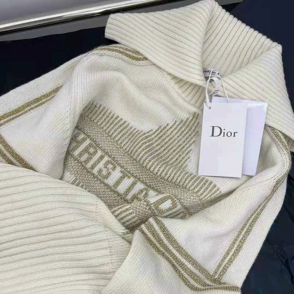 Dior Dioralps Stand Collar Sweater Beige Three-Tone Dior Star Wool Knit and Cashmere for Women