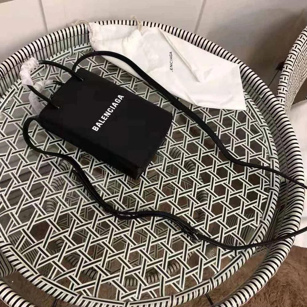 Balenciaga Shopping Phone Holder Shopping Phone Holder in Black Squared Calfskin for Unisex Balenciaga Shopping Phone Holder Shopping Phone Holder in Black Squared Calfskin for Unisex