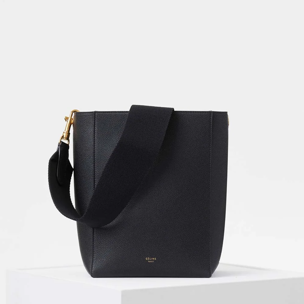 Celine Sangle Small Bucket Bag in Soft Grained Calfskin for Women in Black