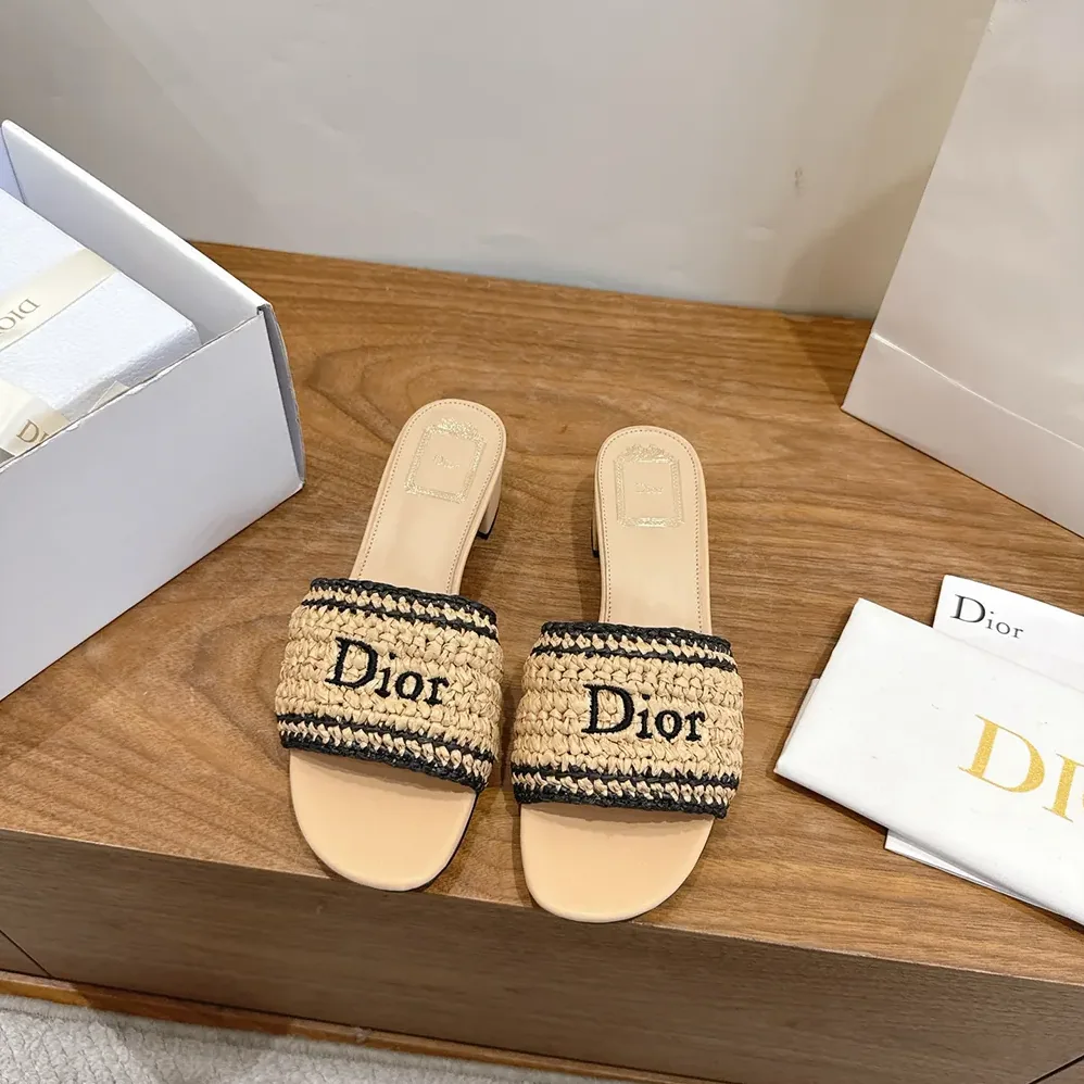 Dior Dioriviera Dior Woven Heeled Slide Trench Crocheted Raffia for Women in Effect Technical Fabric