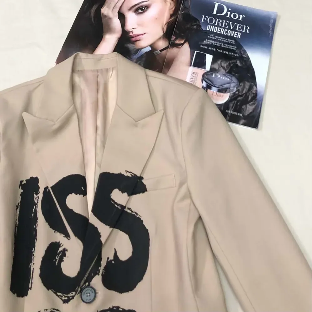 Dior Blazer Beige Virgin Wool and Mohair with Black Miss Dior Graffiti Motif for Women Dior Blazer Beige Virgin Wool and Mohair with Black Miss Dior Graffiti Motif for Women
