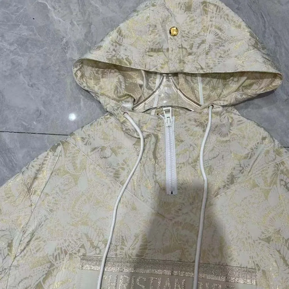 Dior Hooded D-Way windbreaker Gold for Women in Tone Technical Taffeta Jacquard Dior Hooded D-Way windbreaker Gold for Women in Tone Technical Taffeta Jacquard