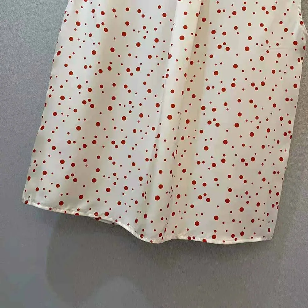 Dior Sleeveless Blouse Ecru Habotai Silk with Raspberry Pop Dots for Women Dior Sleeveless Blouse Ecru Habotai Silk with Raspberry Pop Dots for Women