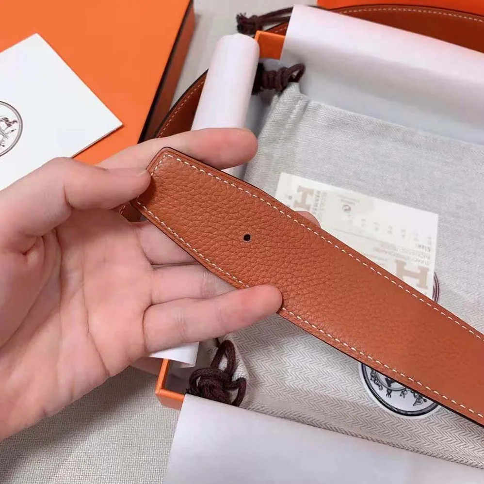 Hermes Luck Belt Buckle & Reversible Leather Strap 38 mm for Men in Orange