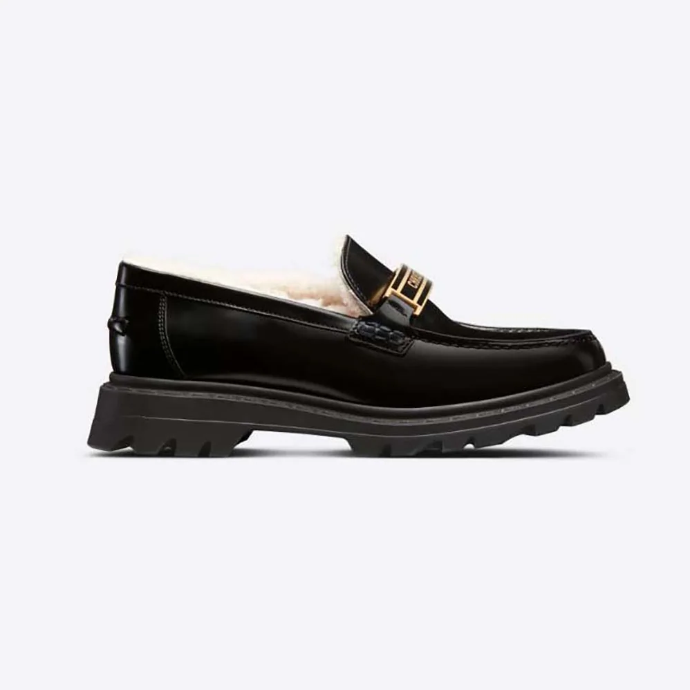 Dior Code Loafer Black Brushed Calfskin and White Shearling for Women Dior Code Loafer Black Brushed Calfskin and White Shearling for Women