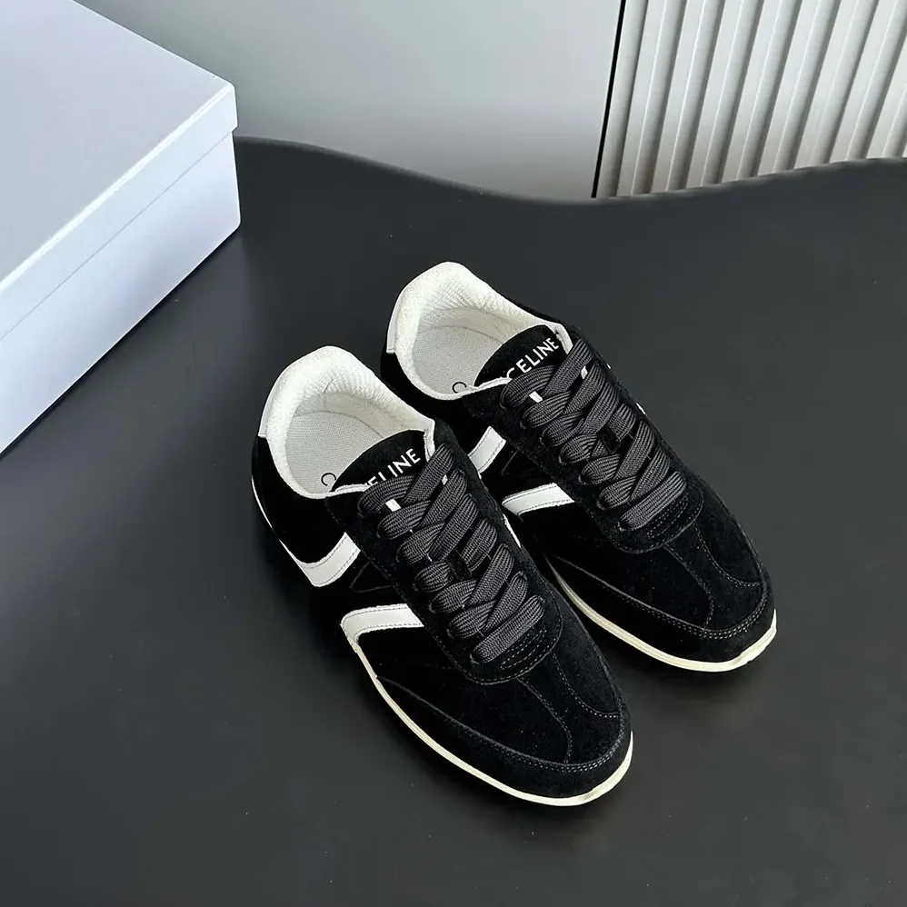 Celine Jogger Low Lace up Sneaker with Triomphe in Suede Calfskin for Unisex in Black