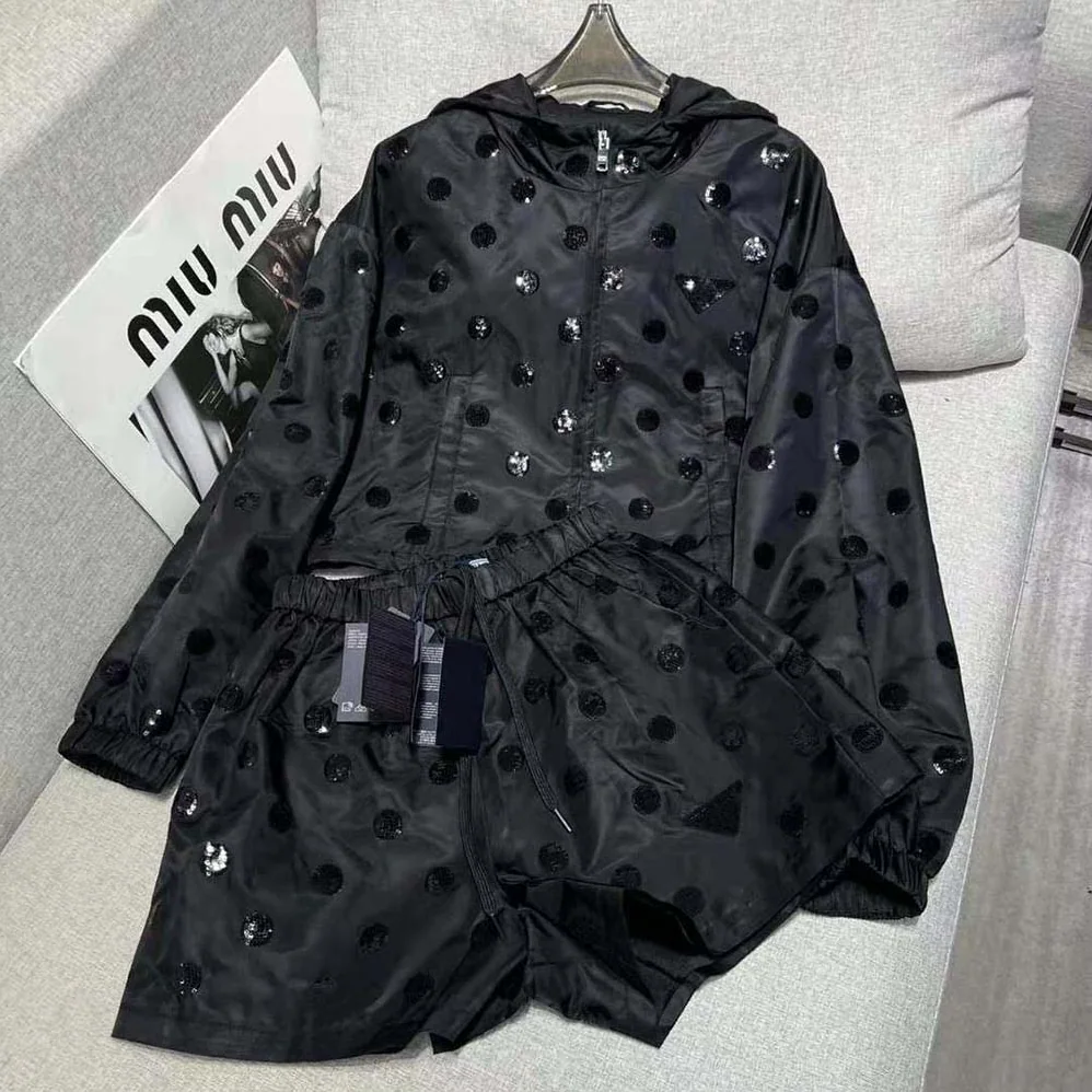 Prada Re-Nylon Embroidered Jacket for Women in Black