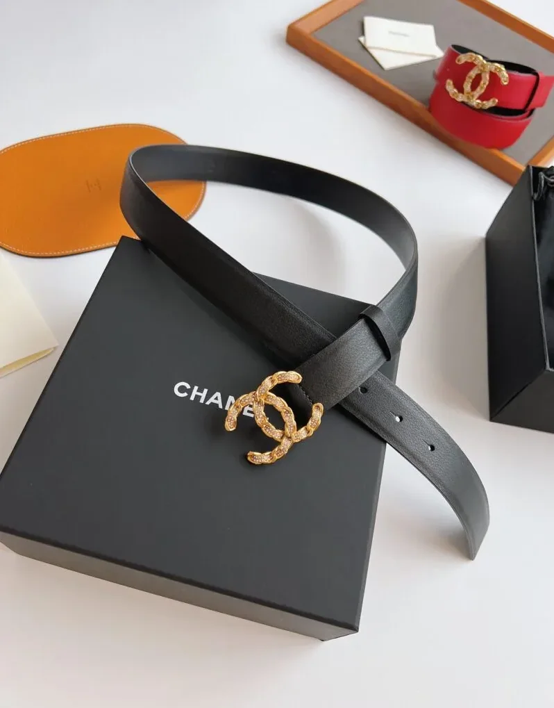 Chanel Twinkle Stone Chain CC Buckle Belt Black