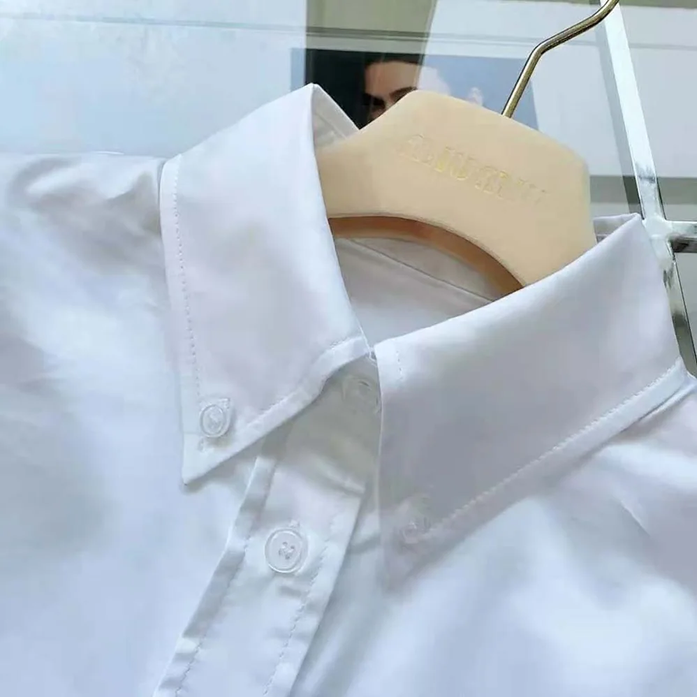 Miu Miu Cropped Poplin Shirt with Embroidered Logo for Women in White