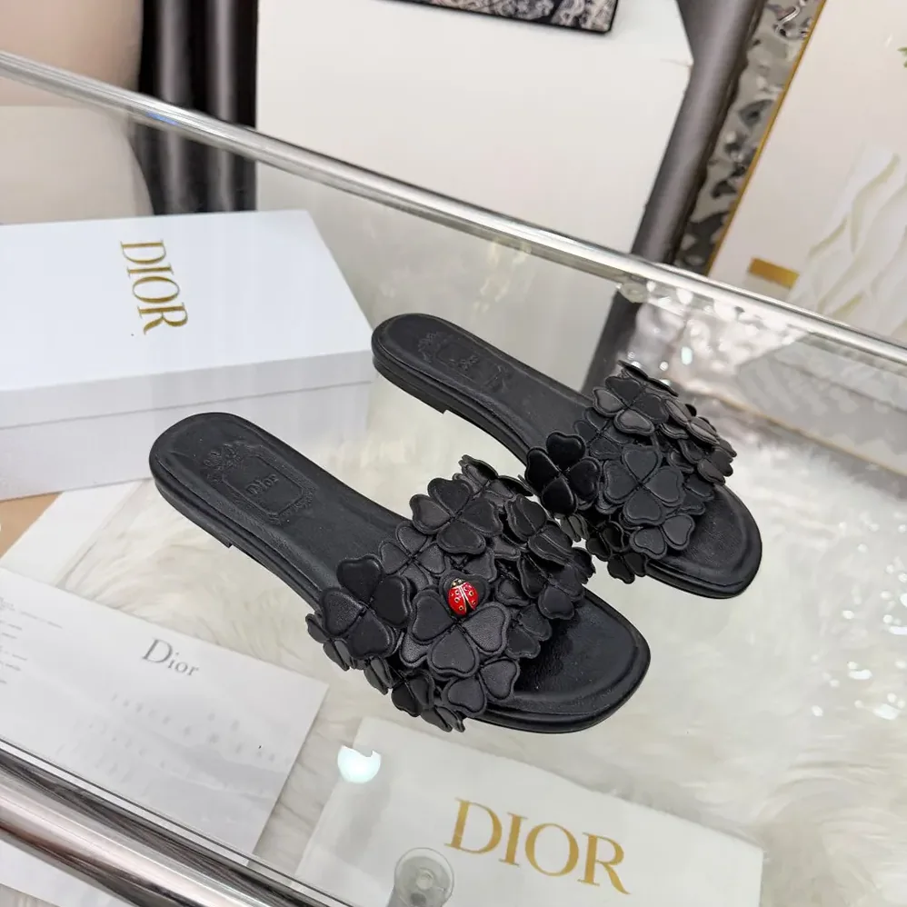 Dior Bloom Slide Black Dior Clover Embroidered Lambskin for Women