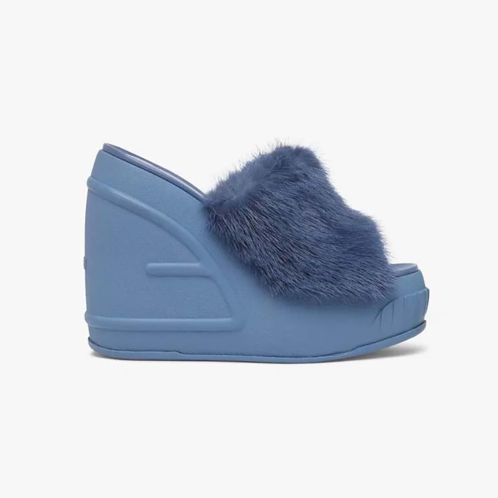 Fendi Fashion Show Blue Mink Slides for Women