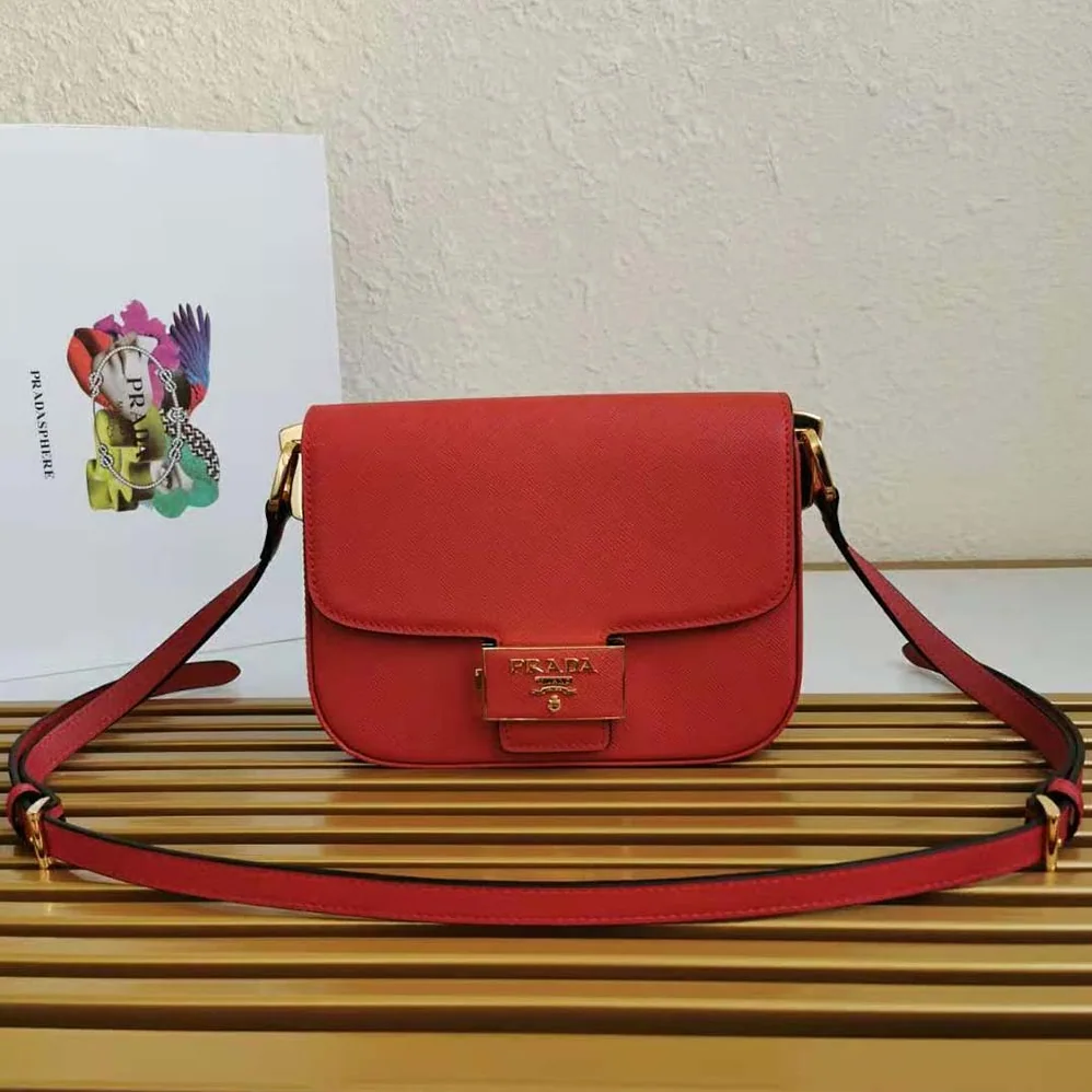 Prada Saffiano Leather Prada Embleme Bag for Women in Red Prada Saffiano Leather Prada Embleme Bag for Women in Red