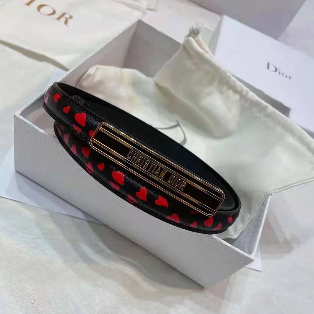 Dior Dior-id Belt Navy Blue I Love Paris and Red Hearts Smooth Calfskin 15 MM for Women