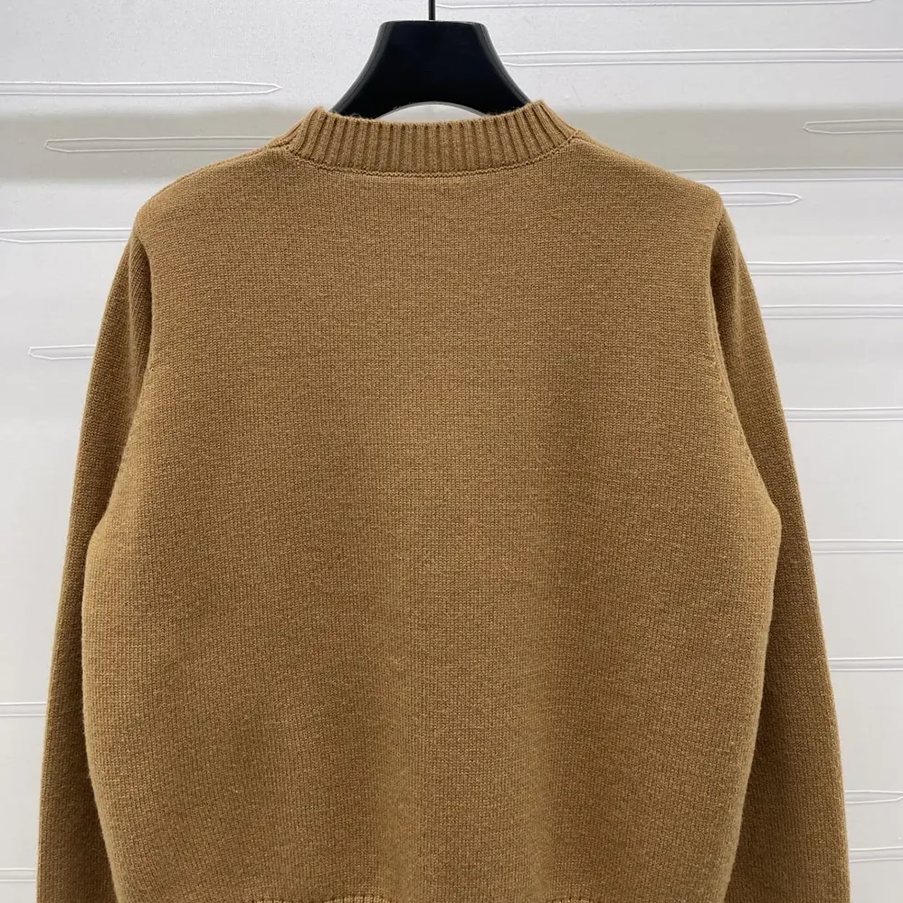 Prada Cashmere And Wool Prada Logo Crew-Neck Sweater for Women in Camel Brown