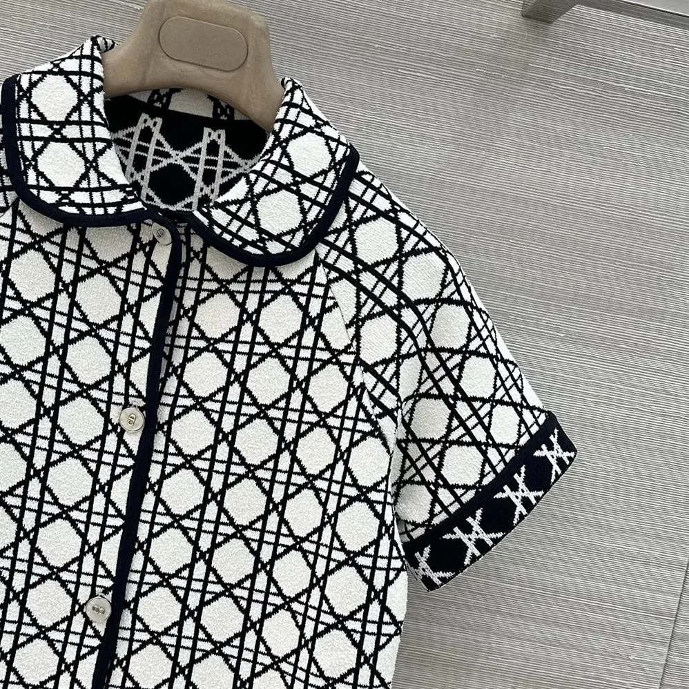 Dior Macrocannage Short-Sleeved Jacket Navy Blue and White Tweed for Women Dior Macrocannage Short-Sleeved Jacket Navy Blue and White Tweed for Women