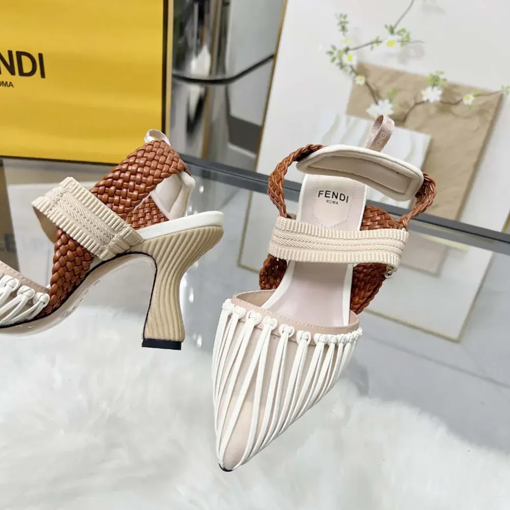 Fendi Colibrì Mesh and Braided Leather High for Women in heeled Slingbacks