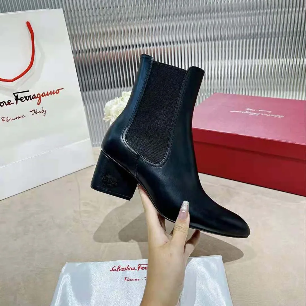 Salvatore Ferragamo Chelsea Boot in 55mm Heel for Women in Black Salvatore Ferragamo Chelsea Boot in 55mm Heel for Women in Black