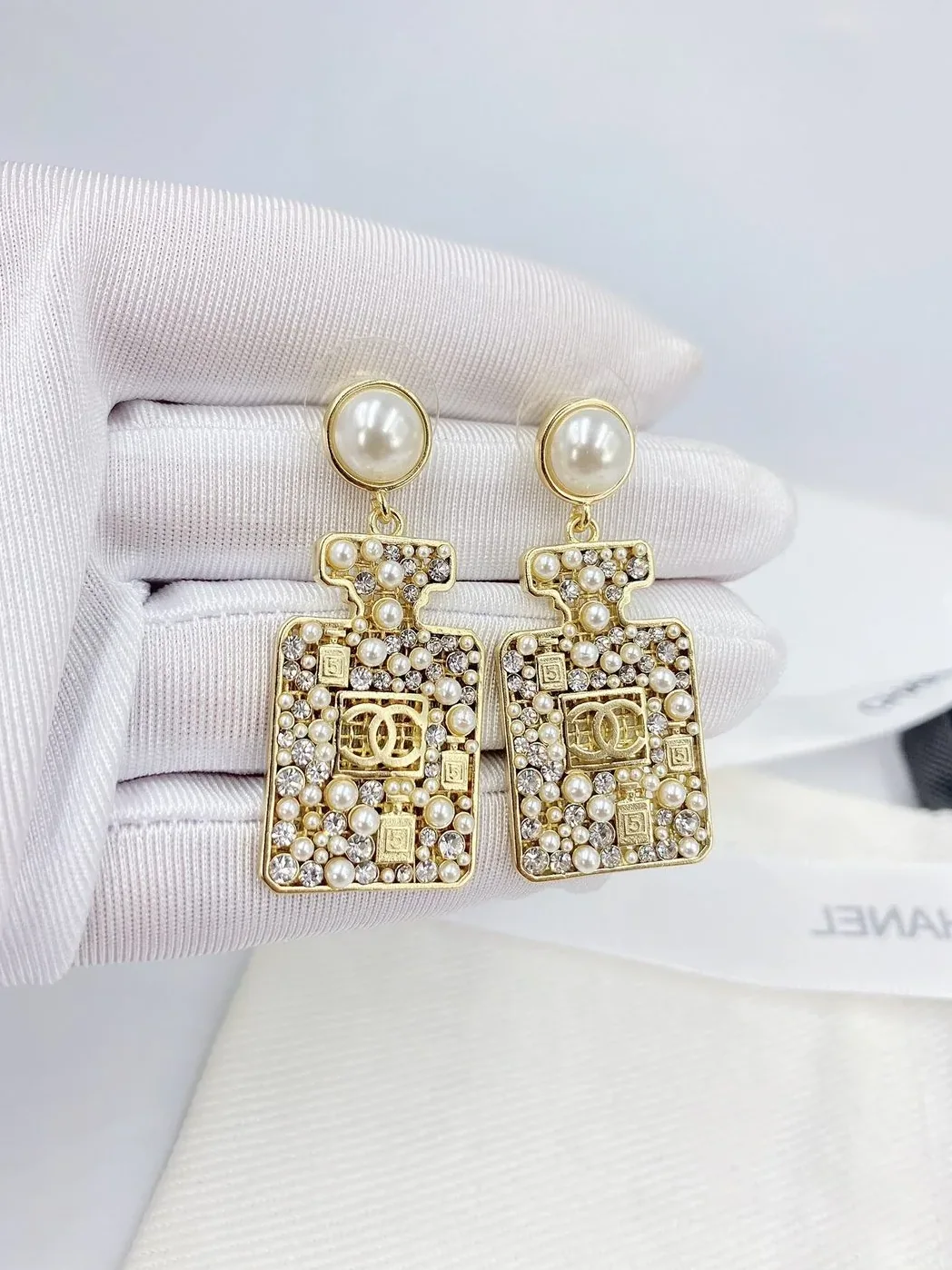 Chanel Perfume Bottle Earrings Gold Tone Chanel Perfume Bottle Earrings Gold Tone