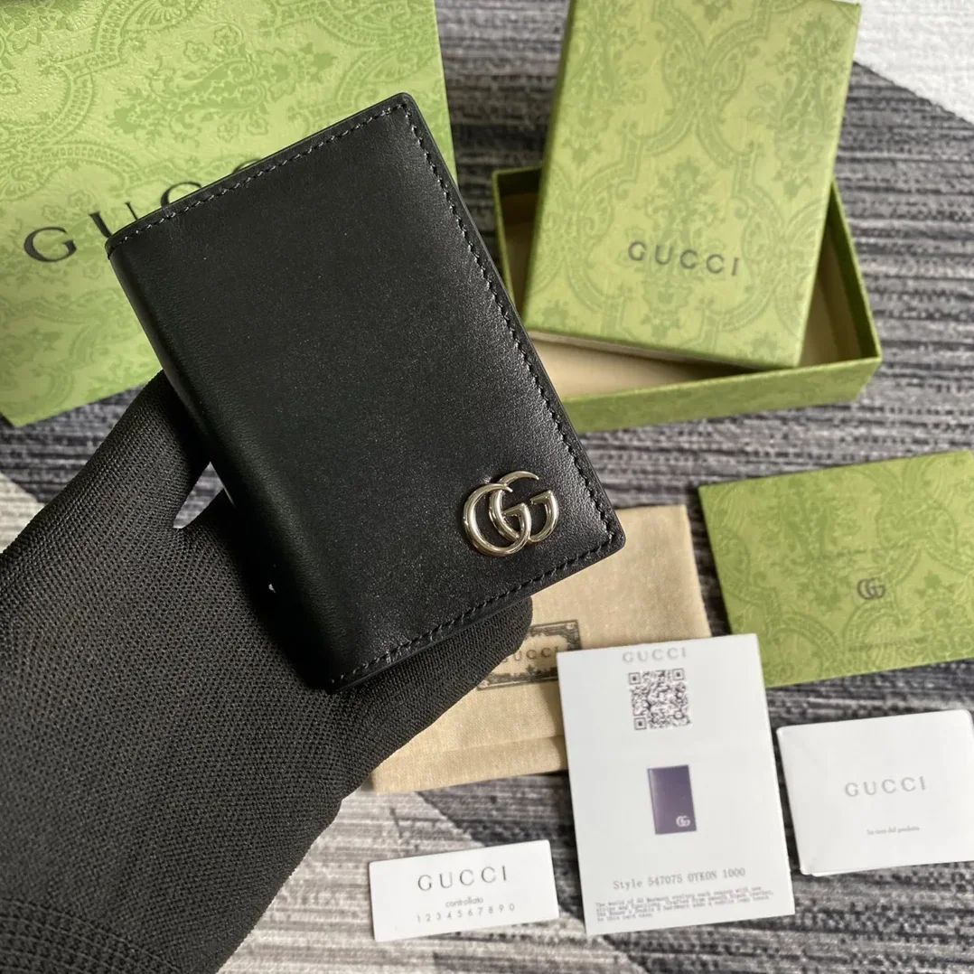 Gucci GG Marmont Card Case Black with Silver Hardware /