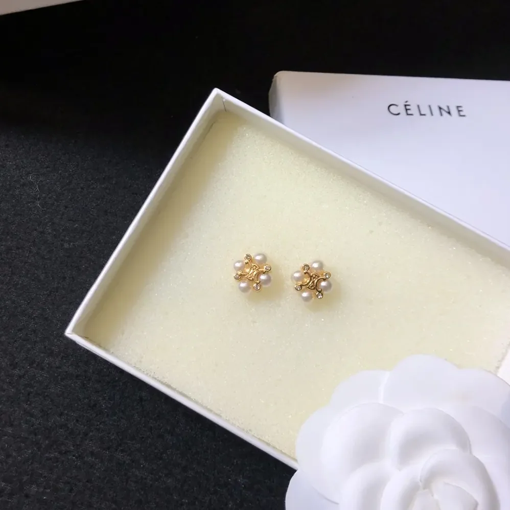 Celine Les Perles Celine Studs in Strass esin Pearls and Brass with Gold Finish for Women