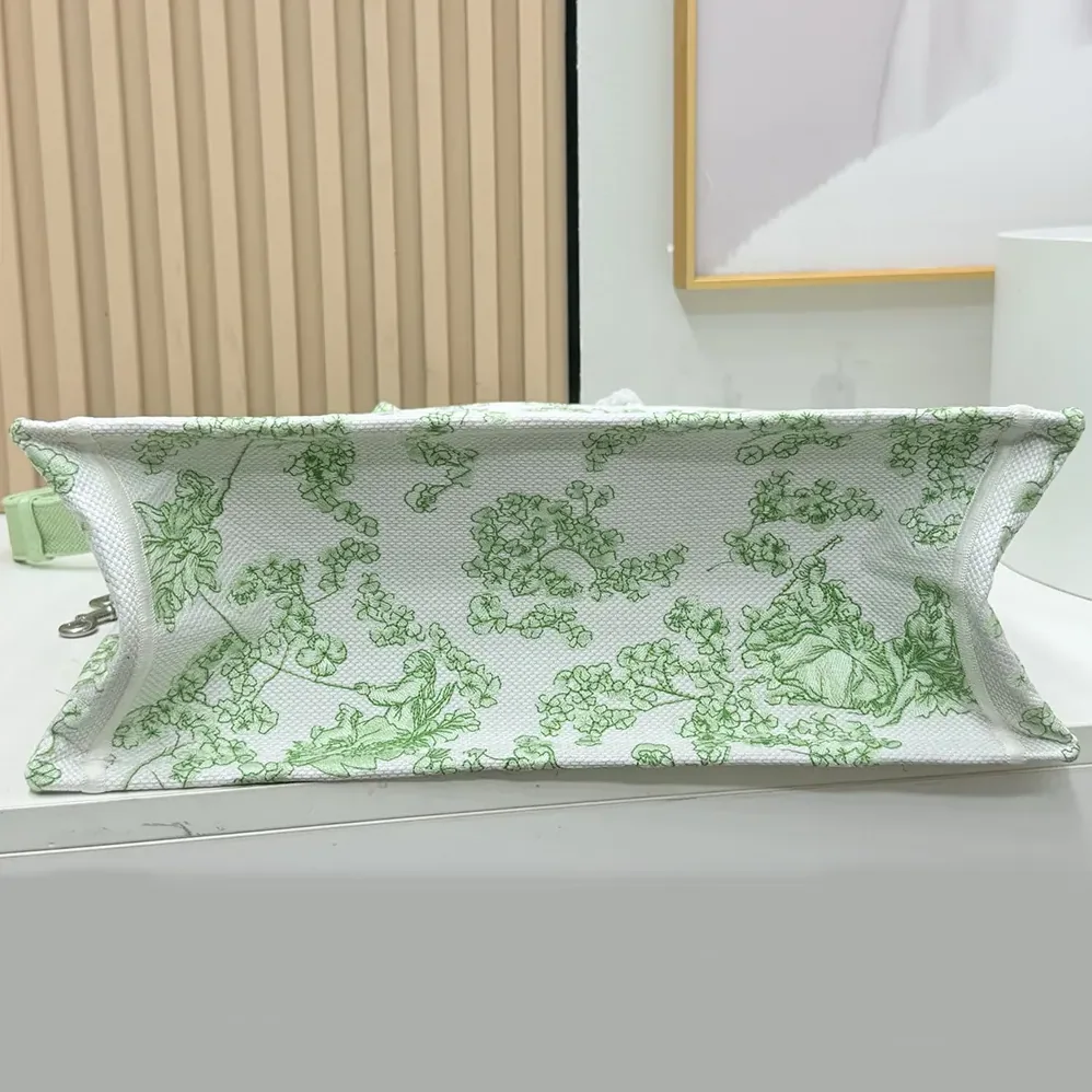 Dior Medium Dior Book Tote with Strap Green Multicolor Toile de Jouy Clover Embroidery for Women