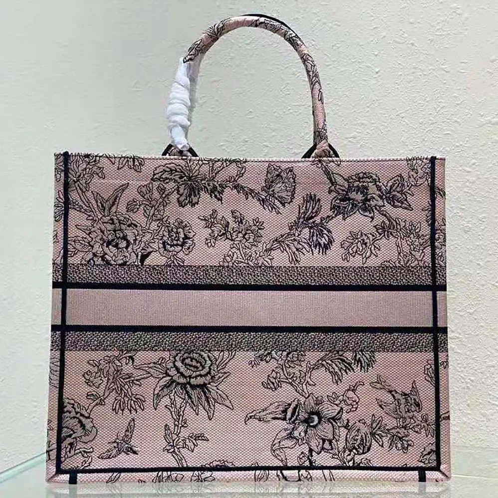 Dior Large Dior Book Tote Powder Pink Dior Jardin Botanique Embroidery for Women