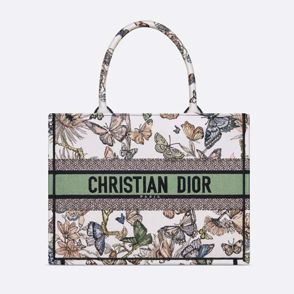Dior Medium Dior Book Tote White Multicolor Toile de Jouy Mexico Embroidery for Women