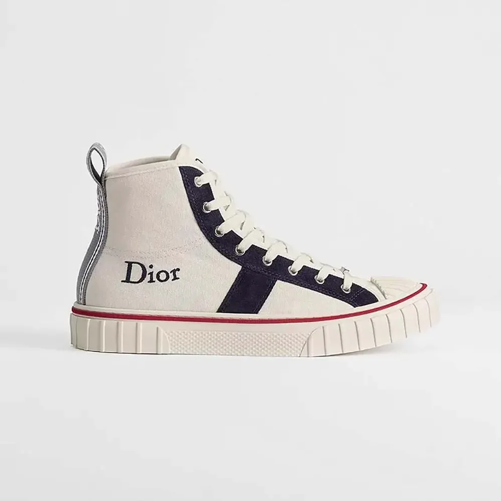 Dior Hooper High-Top Sneaker White Canvas and Navy Blue Suede Calfskin for Unisex