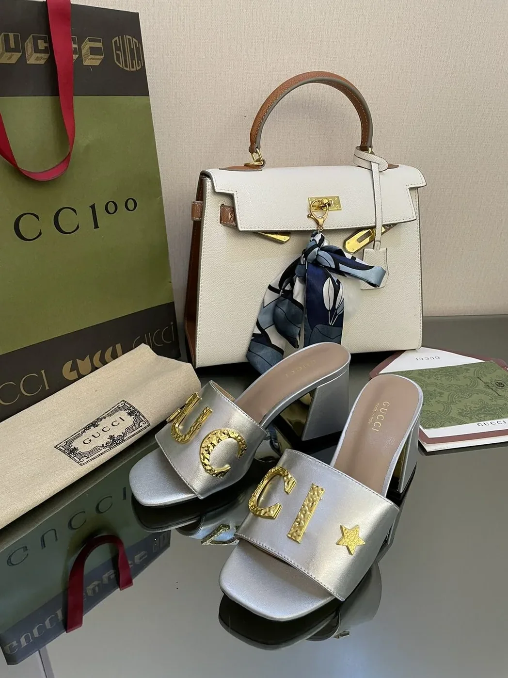 Gucci ‘Gucci' Slide Sandal Silver for Women