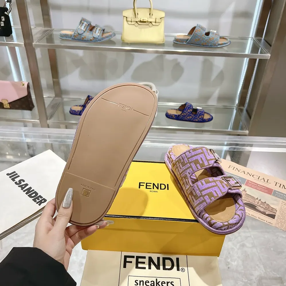 Fendi Feel Mauve Pink FF Jacquard Velvet Slides for Women Fendi Feel Mauve Pink FF Jacquard Velvet Slides for Women