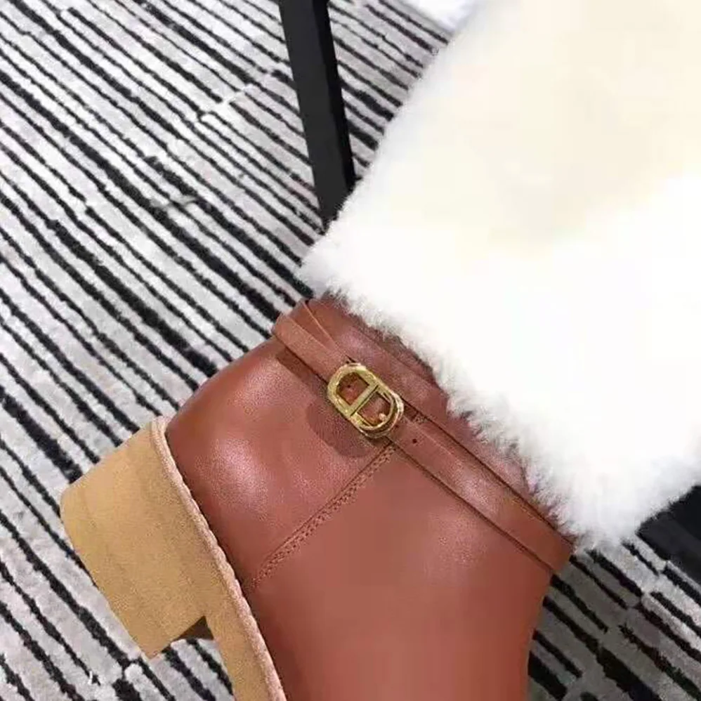 Dior D-Furious Boot Dark Tan Calfskin and Shearling for Women Dior D-Furious Boot Dark Tan Calfskin and Shearling for Women