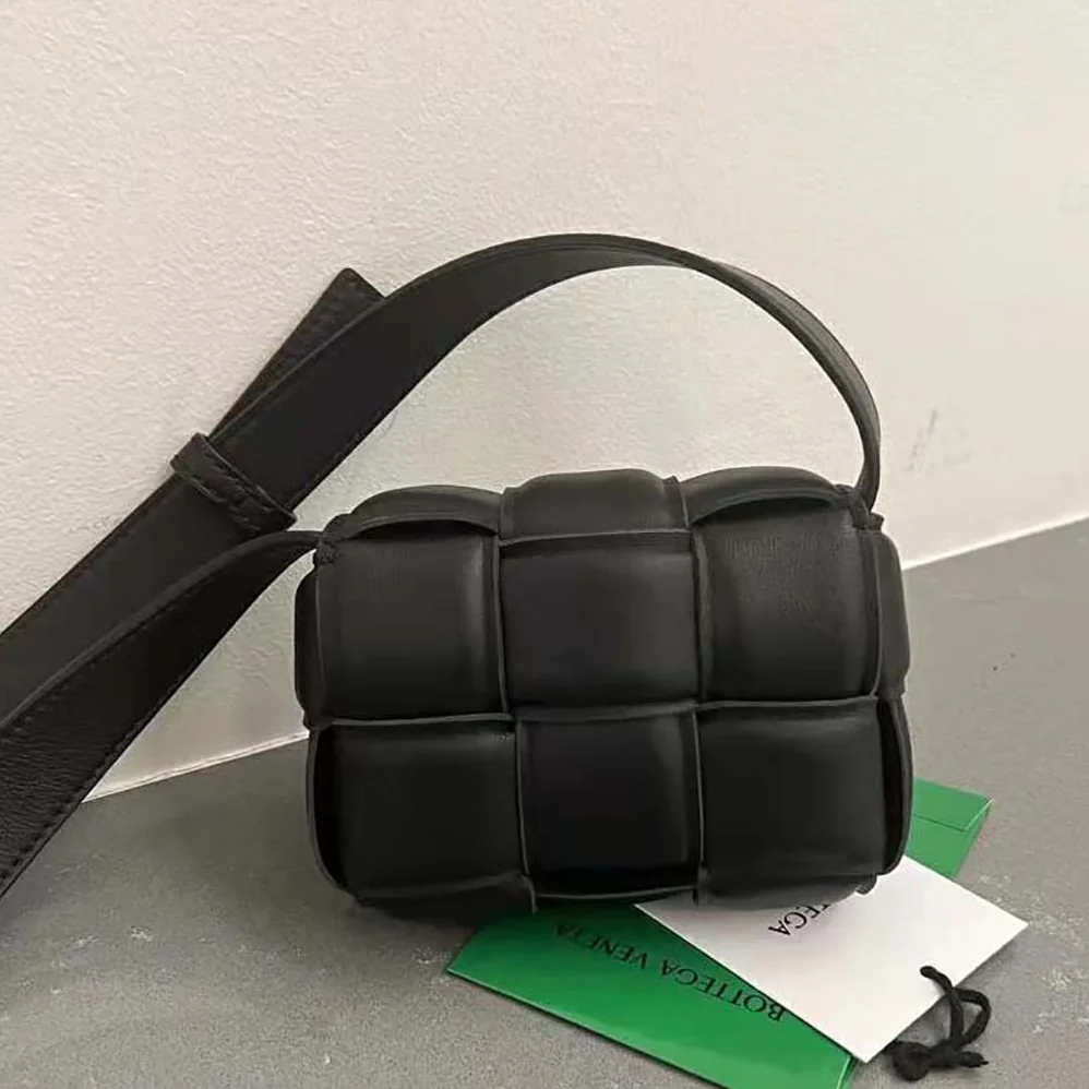 Bottega Veneta Candy Padded Cassette Mini Padded Intreccio Leather Cross-Body Bag for Women in Black