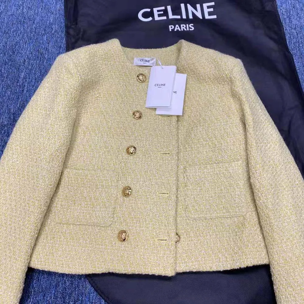 Celine Chasseur Jacket in Boucle Tweed for Women in Yellow