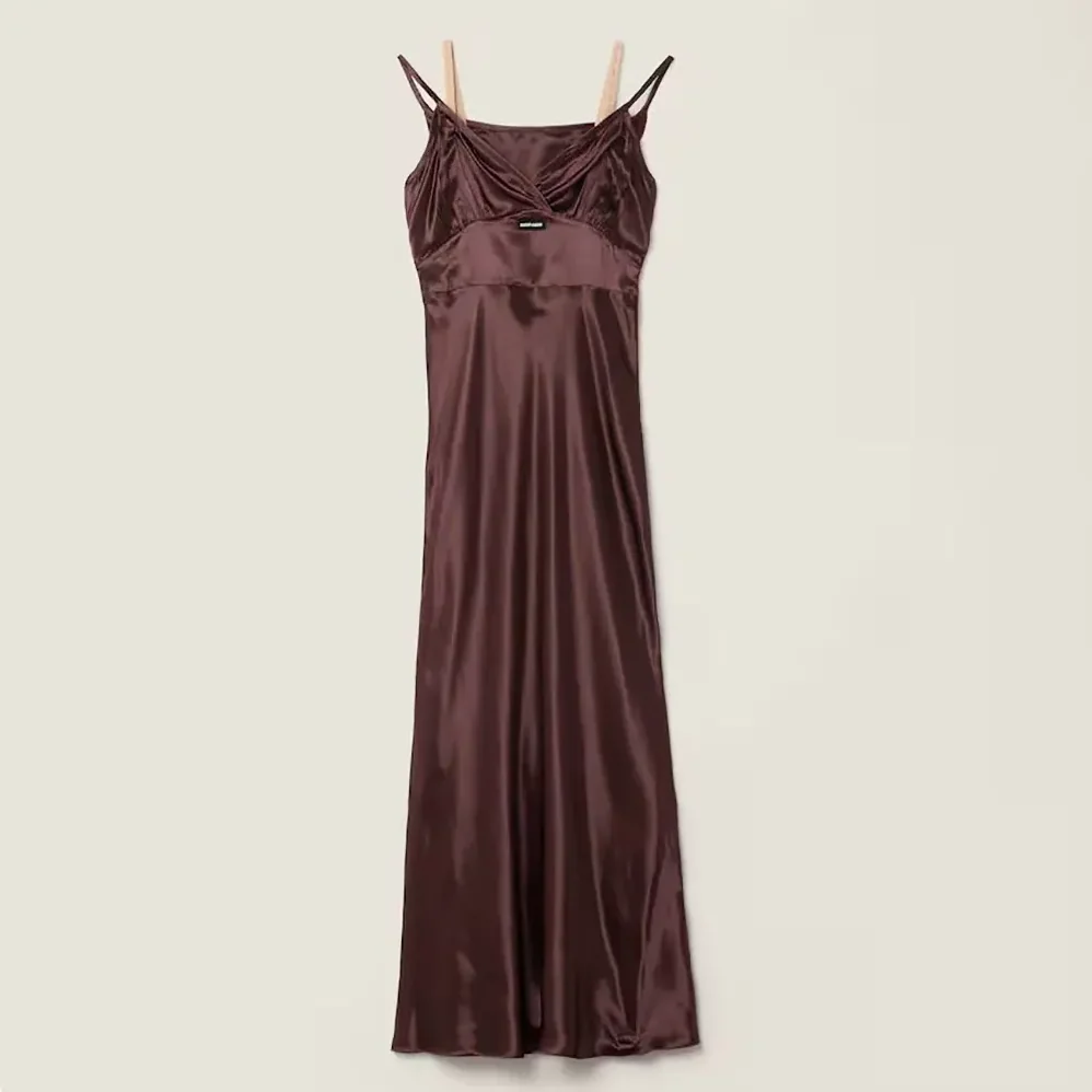Miu Miu Long Satin Dress for Women in Brown Miu Miu Long Satin Dress for Women in Brown