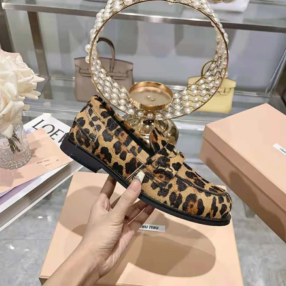 Miu Miu Leopard-print Calf Hair for Women in effect Loafers