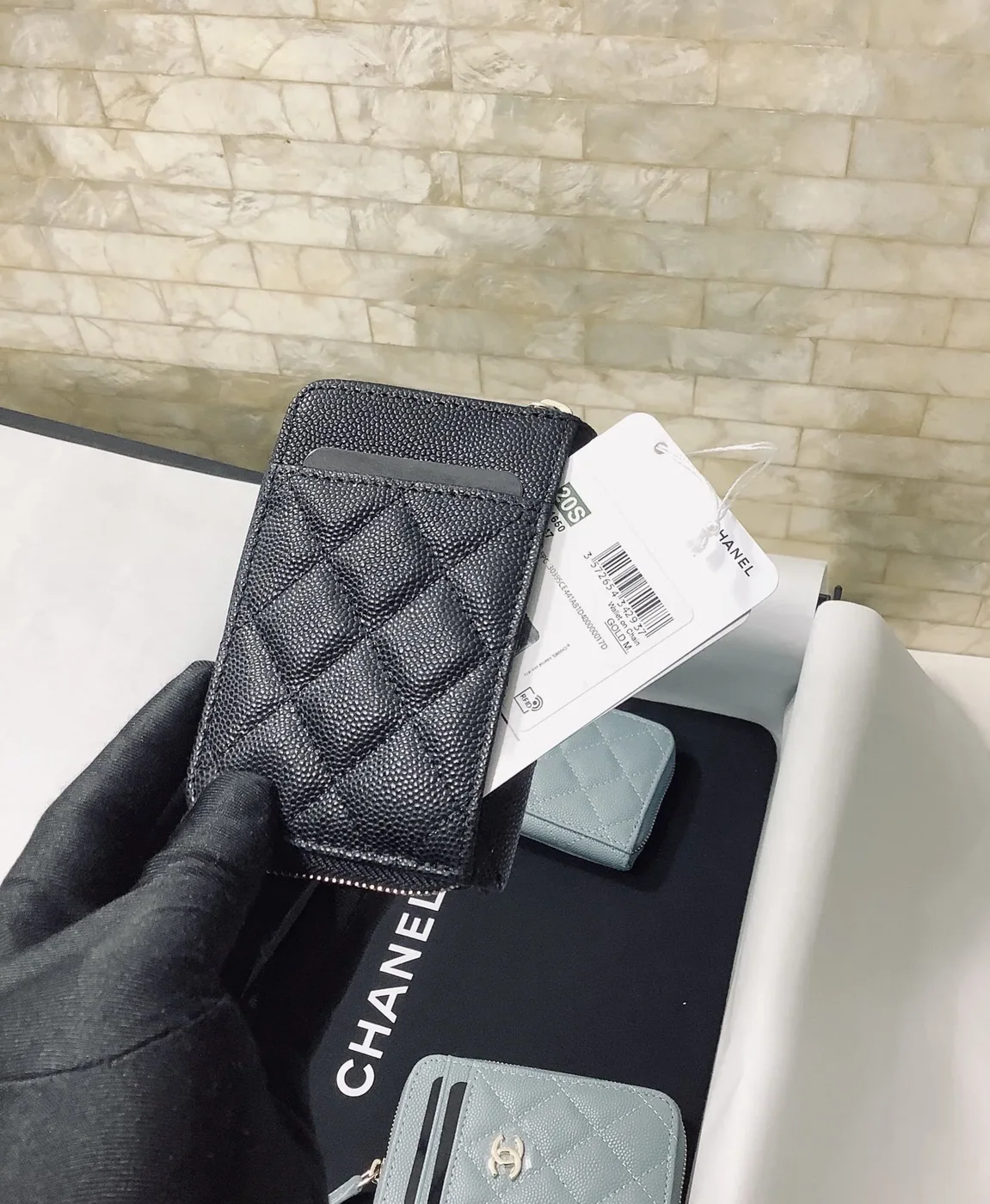 Chanel CO-CO Small Card Holder Wallet Black Gold Hardware /